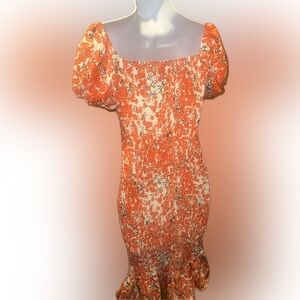 NWT Hello Molly Orange Floral Smocked Midi Dress size 6